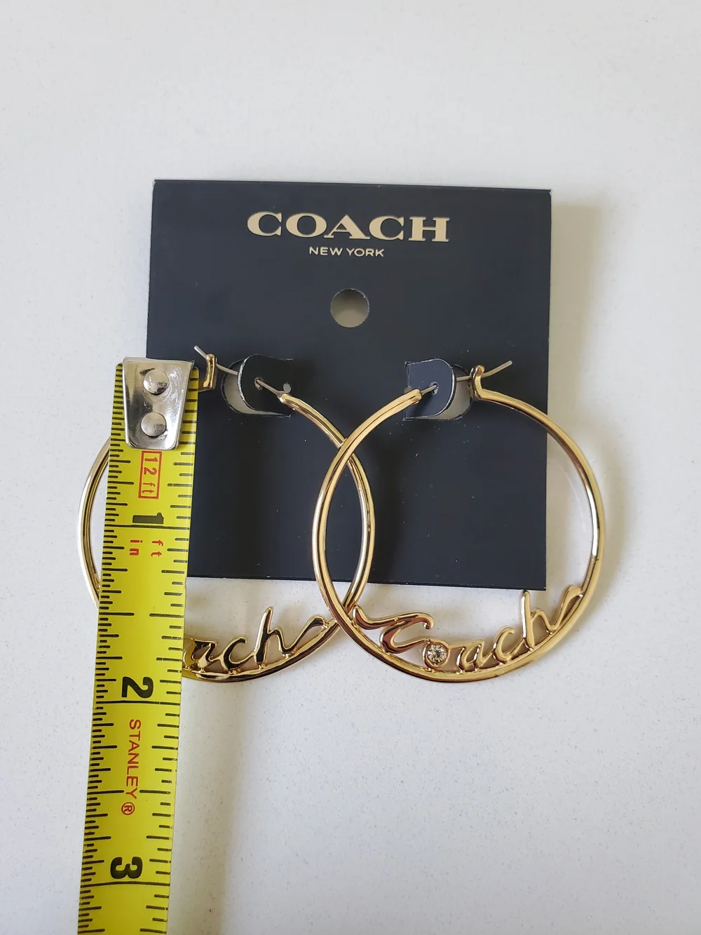 Coach Gold Script Hoop Earrings - Picture 4 of 5